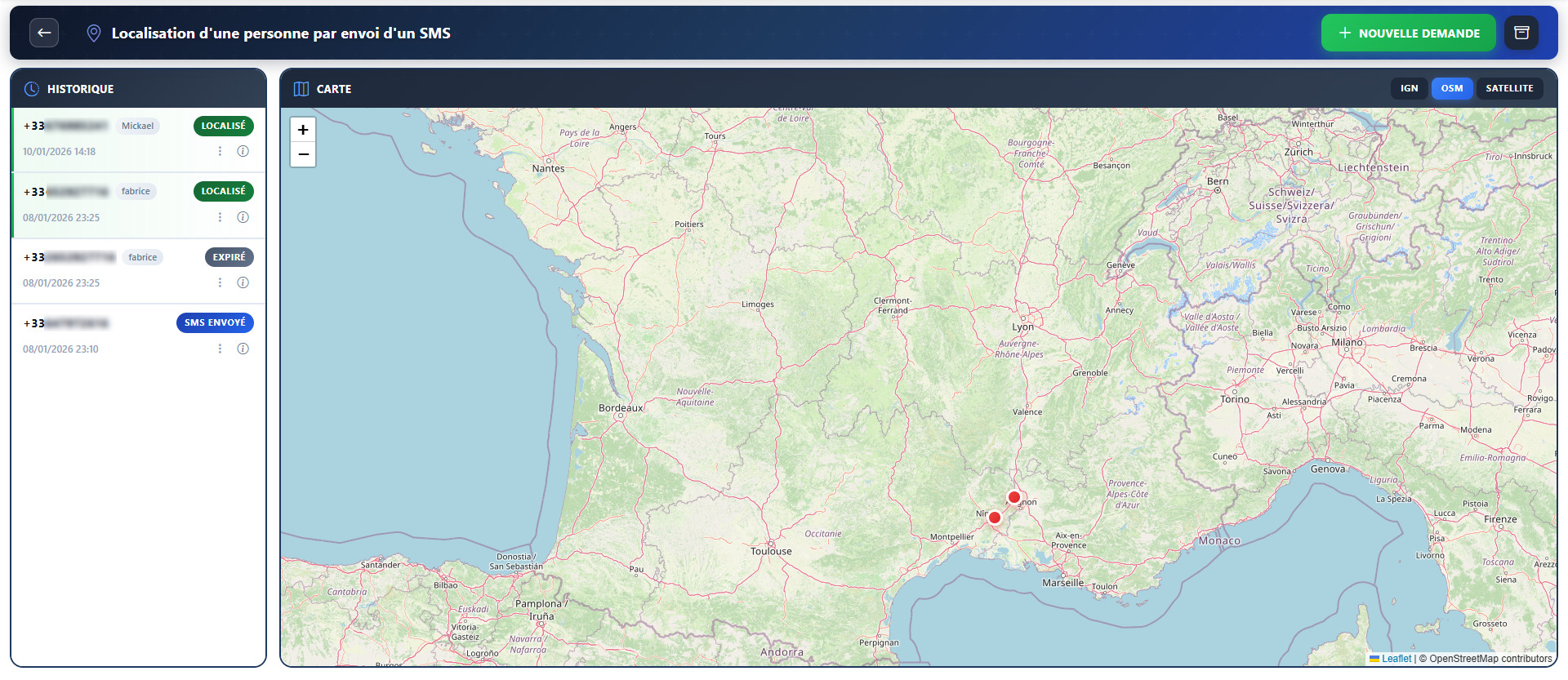 Géolocalisation d'équipes ou de personnes disparues